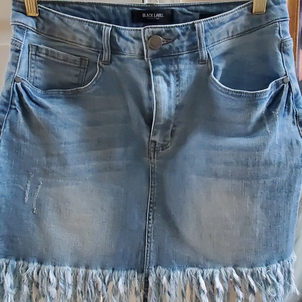 Denim short skirt with denim fringe